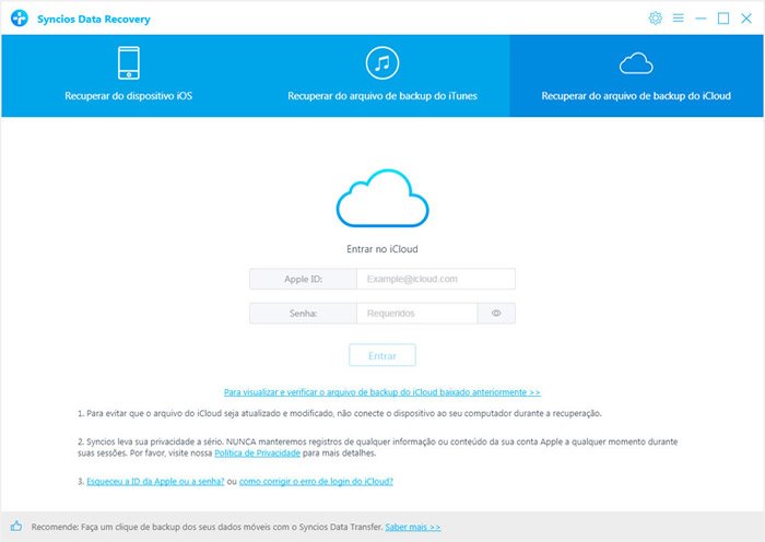 sign in to recover from iCloud backup file