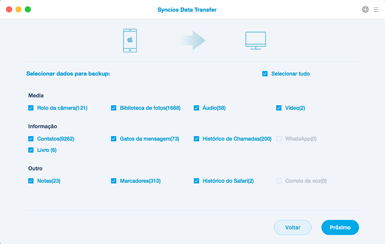 select iPhone data to backup on Mac