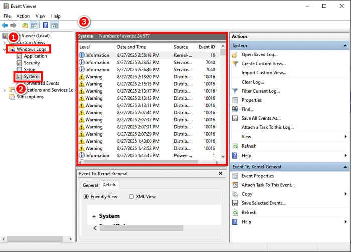 check the event viewer