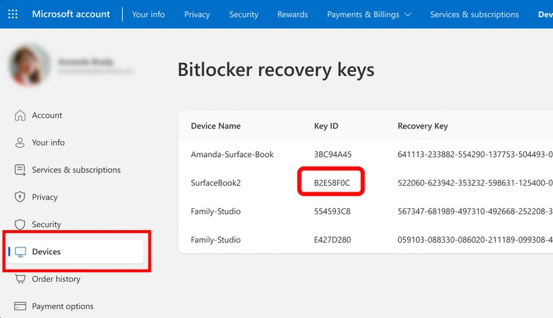 how to find bitlocker recovery key