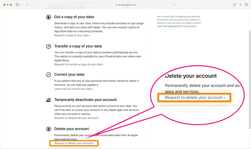 request to delete apple id