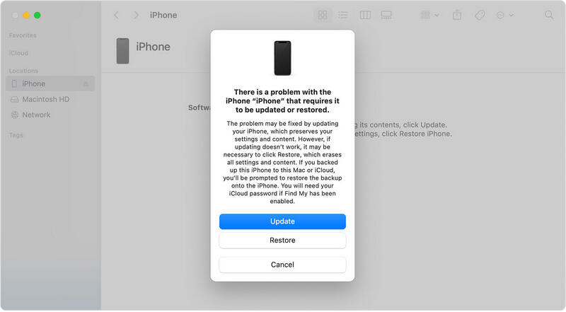restore iPhone with iTunes or Finder under recovery mode