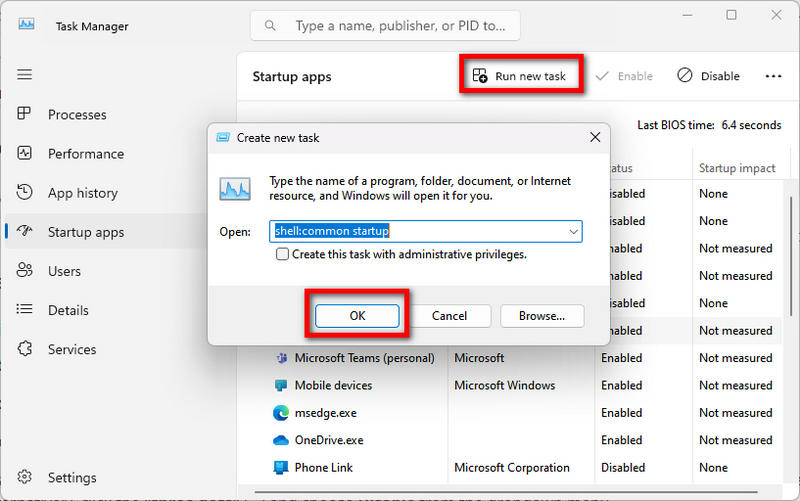 run new task in startup folder in windows 11