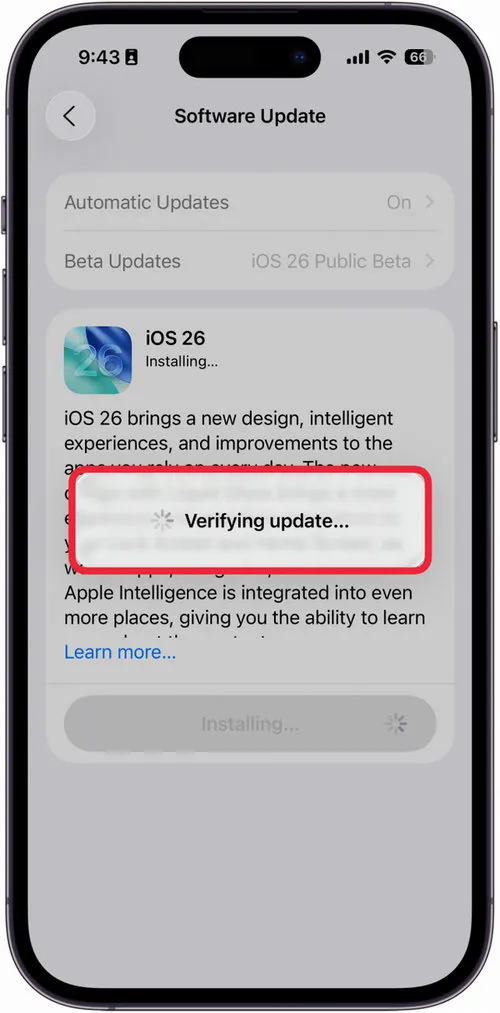 update to ios 26 via ota