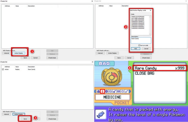 how to use rare candy cheat code