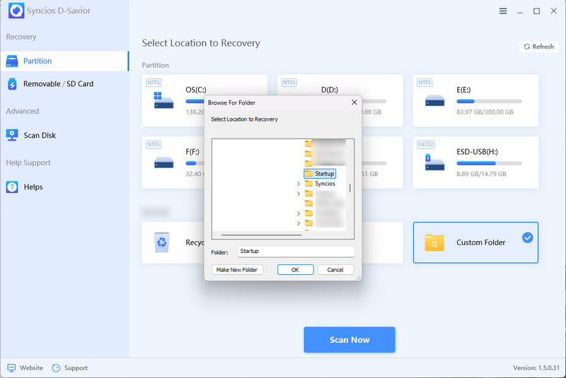 choose startup folder