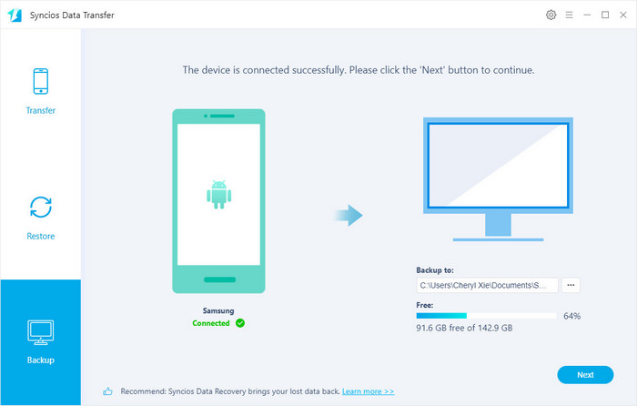 one-click backup to Samsung