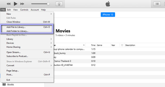 Add videos to iTunes Library