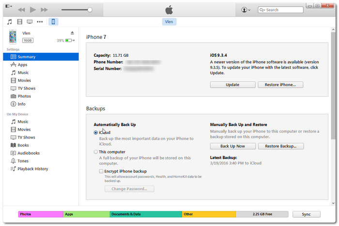 sync iPhone 7 to iTunes
