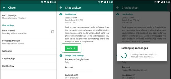 backup whatsapp to device