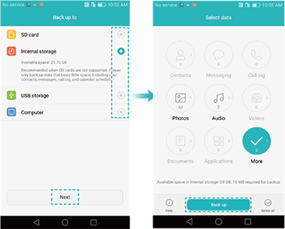 choose loaction on Huawei Phone Backup app 