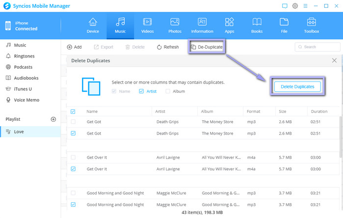 Delete the duplicated songs