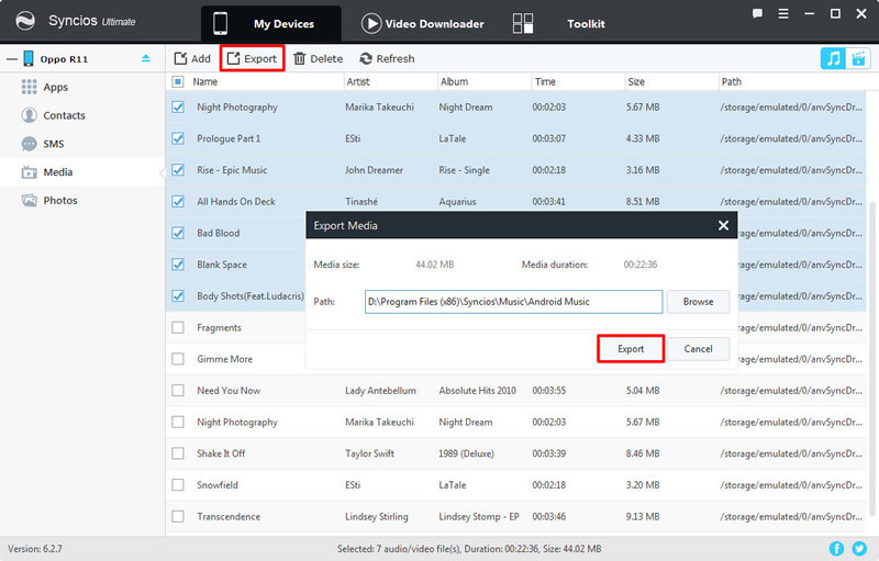 export oppo data with syncios