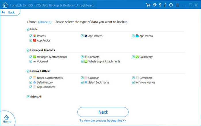 Select ‘contacts’ and click the ‘Next’ button