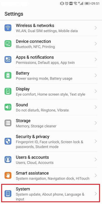 Settings on Huawei Nova 2S