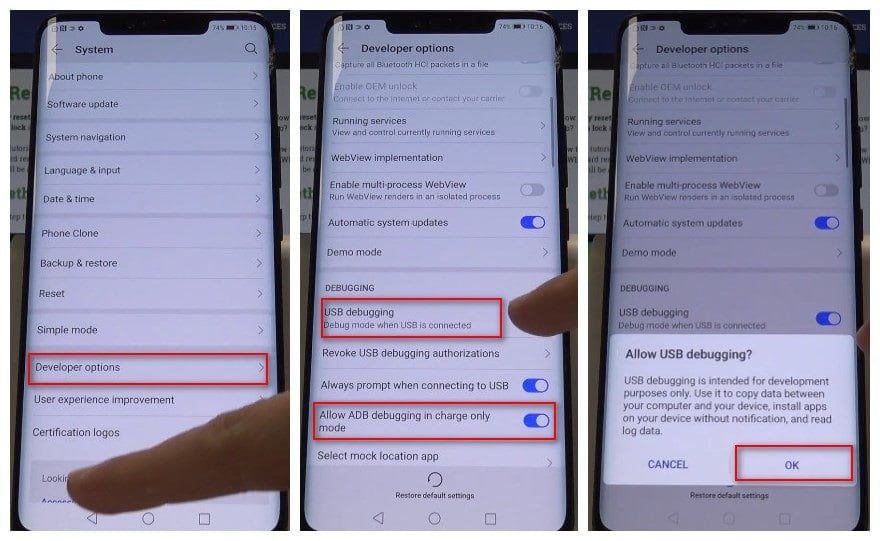 enable debugging mode on Huawei Mate 20/20 Pro