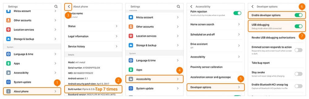 enable debugging mode on Meizu