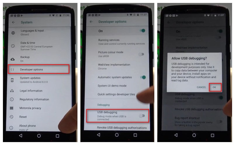 enable debugging mode on moto g6