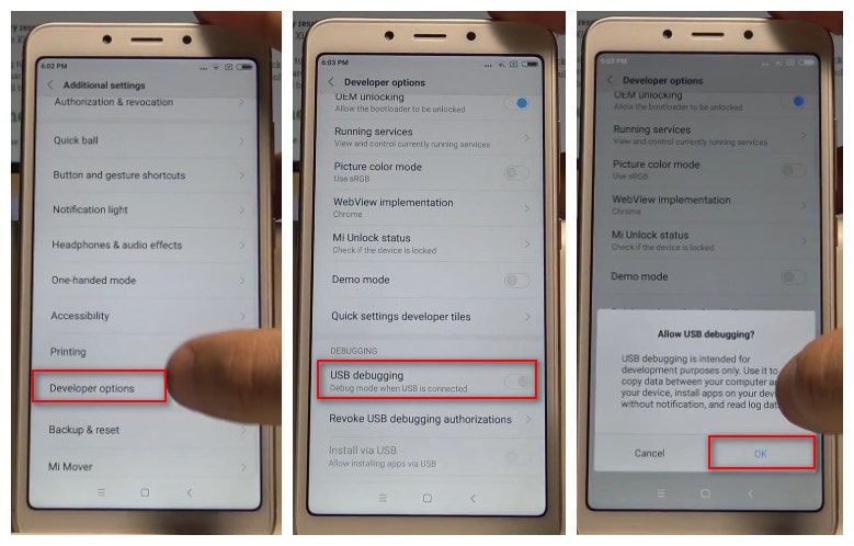 enable debugging mode on xiaomi redmi