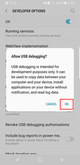 debug samsung galaxy s8 step6