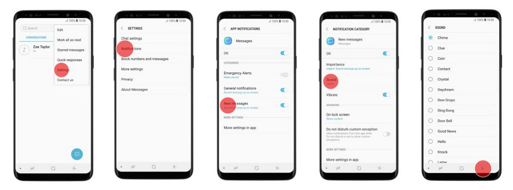 Choose message tone on Samsung Galaxy S9/S9+