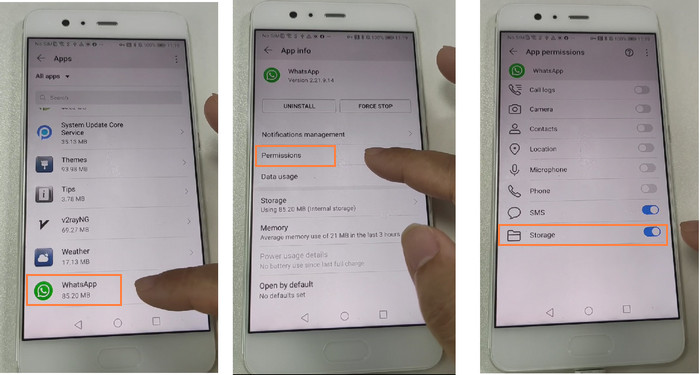 open the permission of WhatsApp