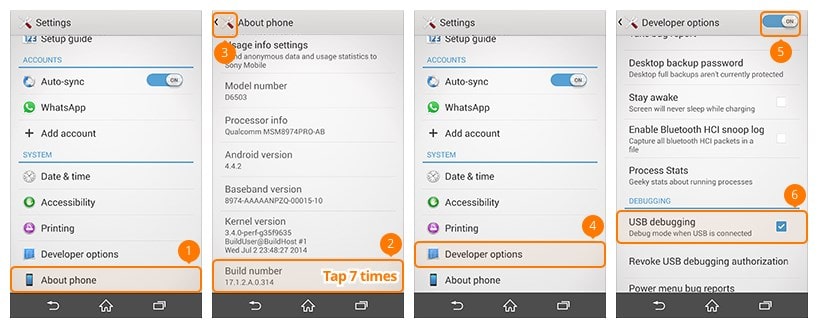 enable usb debugging on Sony Xperia