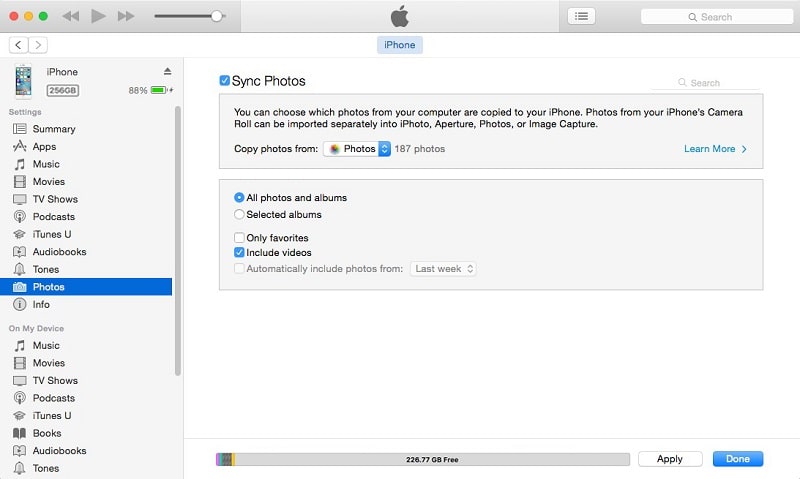 sync photos and videos to iPhone XS with iTunes