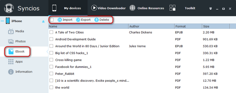 Syncios iPad ePub Transfer