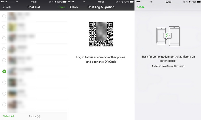 wechat history transfer completed
