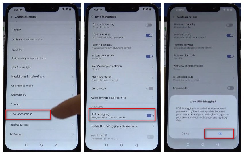 enable debugging mode on Xiaomi Pocophone F1