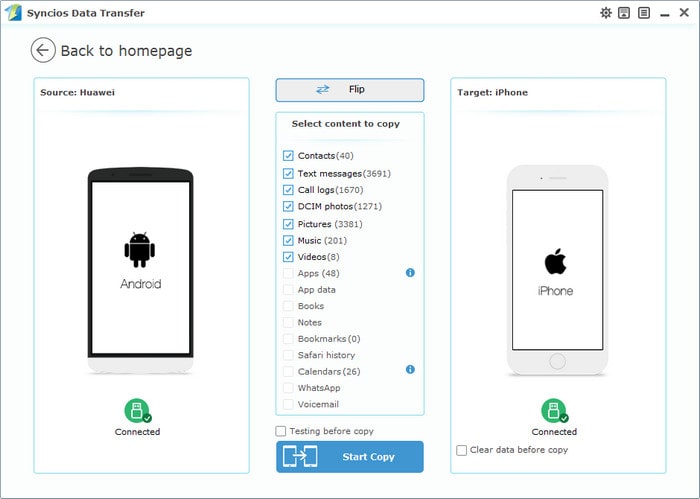 Syncios android to iphone Transfer