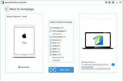 choose data to backup to pc from iPad