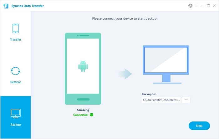 Syncios data transfer backup mode