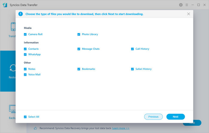 choose iCloud backup file to download