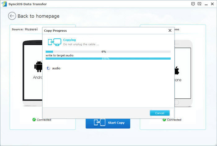 Tranferring data from Android to iPhone