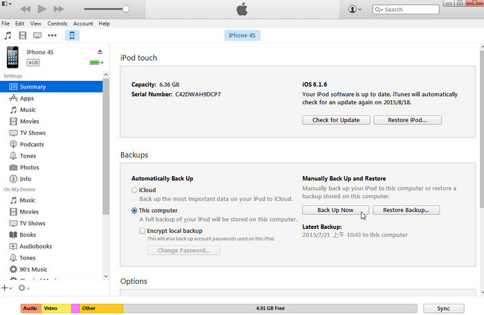 Backup iPod to PC with iTunes