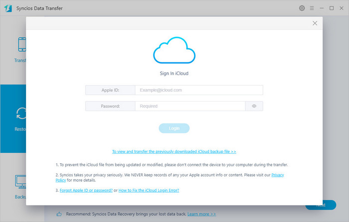 login iCloud account