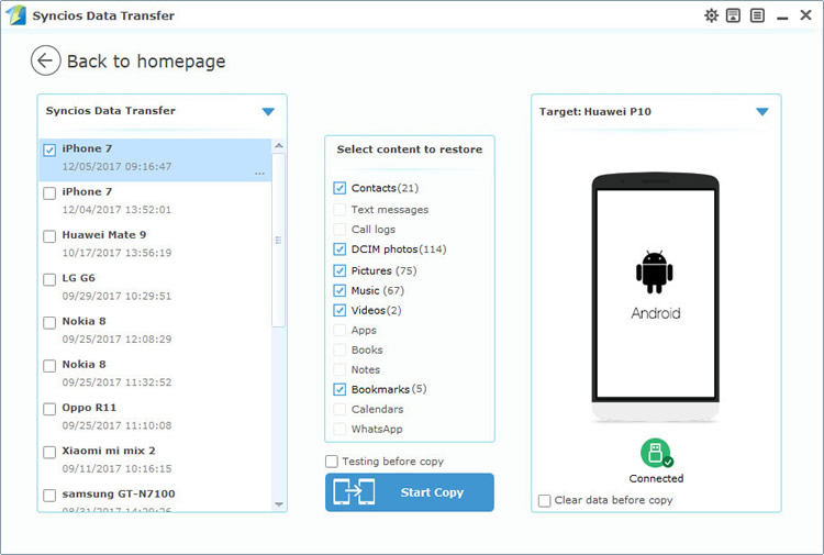 iphone backups to huawei p10