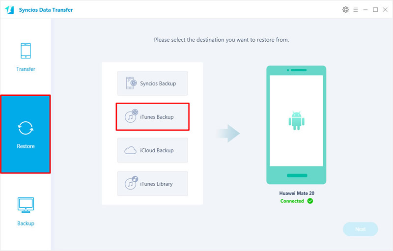 transfer itunes data to huawei mate 20 step 1