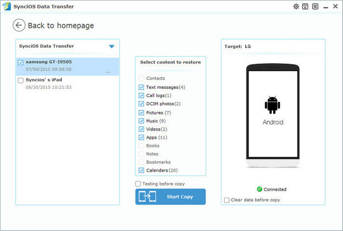 restore lg g6 with syncios data transfer