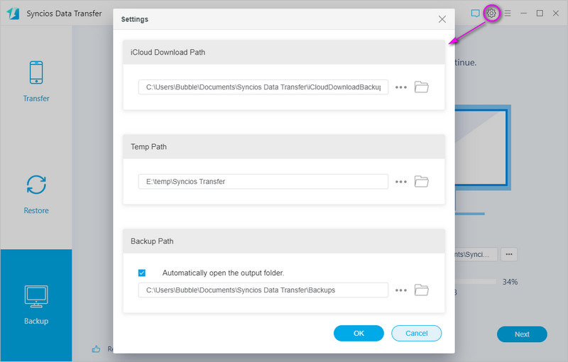 set up backup path