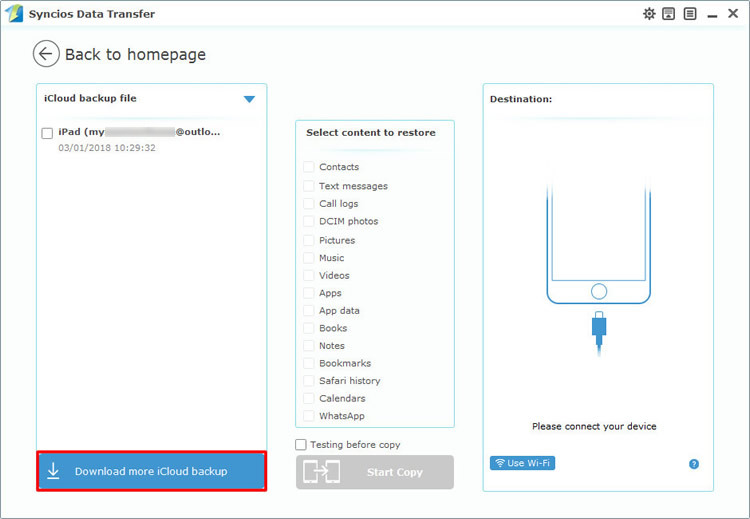 select download icloud backup