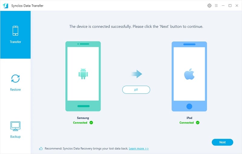 transfer data from Samsung to iPad