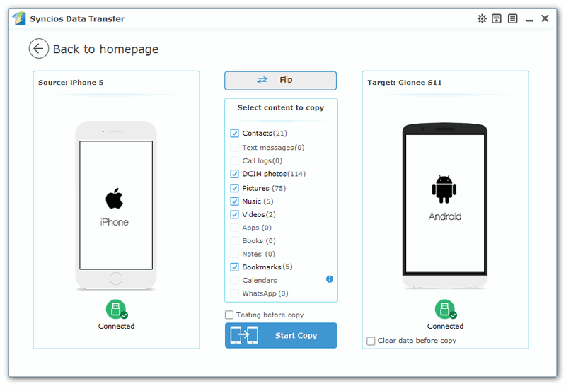 transfer data to gionee