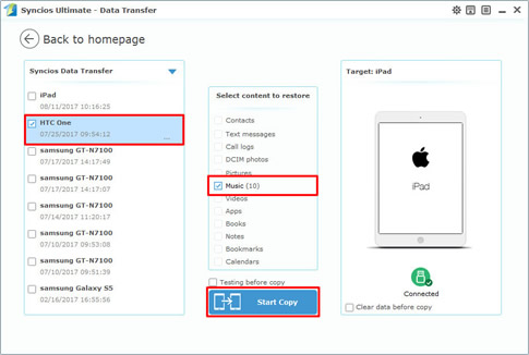 transfer music to ipad with syncios data transfer step1