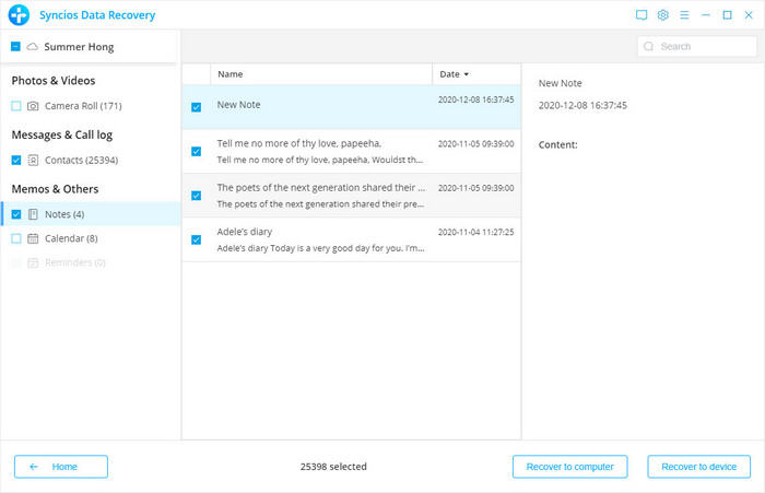 choose data to recover from iCloud