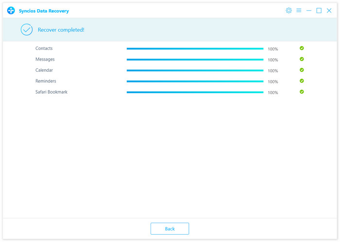 recover data to iOS 12 device completed