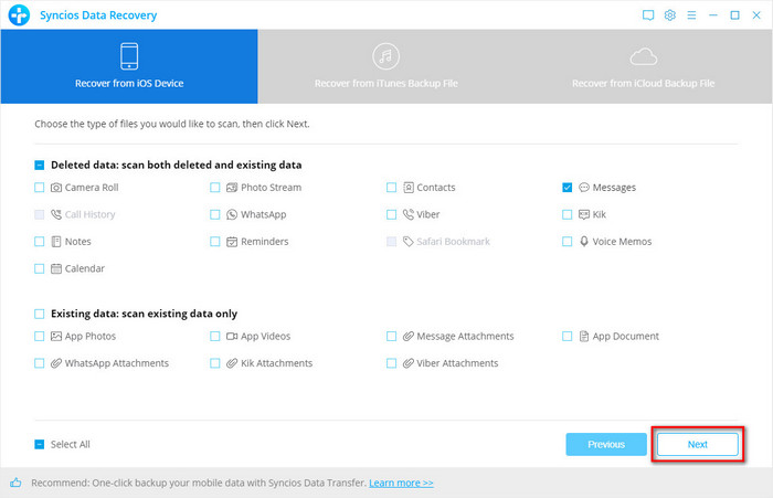 select deleted messages to recover