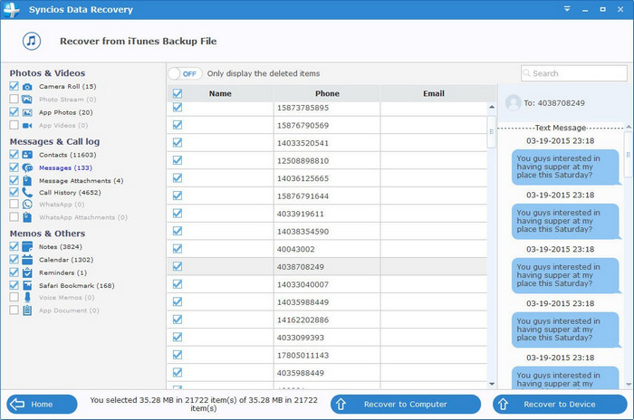 Recover Deleted Data to iPhone 8/iPhone X from iTunes Backup